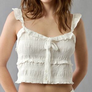 NWT White American Eagle Smocked Ruffle Tank Top - Medium